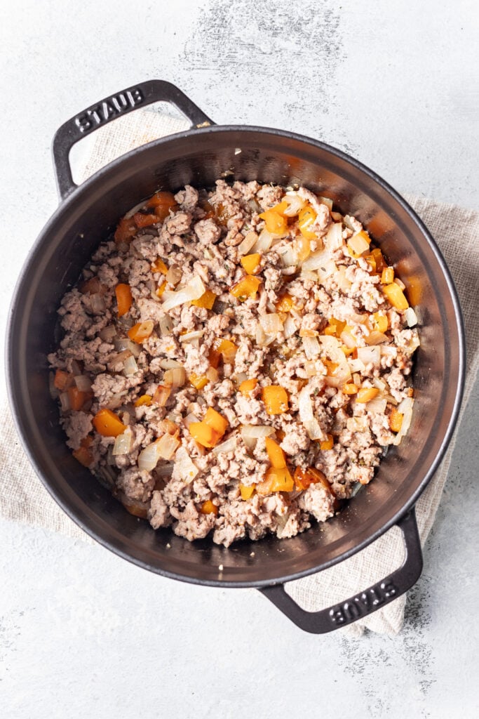 ground turkey and carrots in skillet