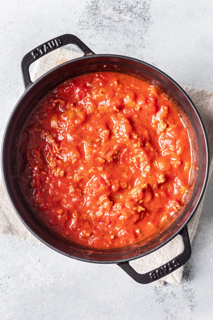 pasta sauce in a skillet