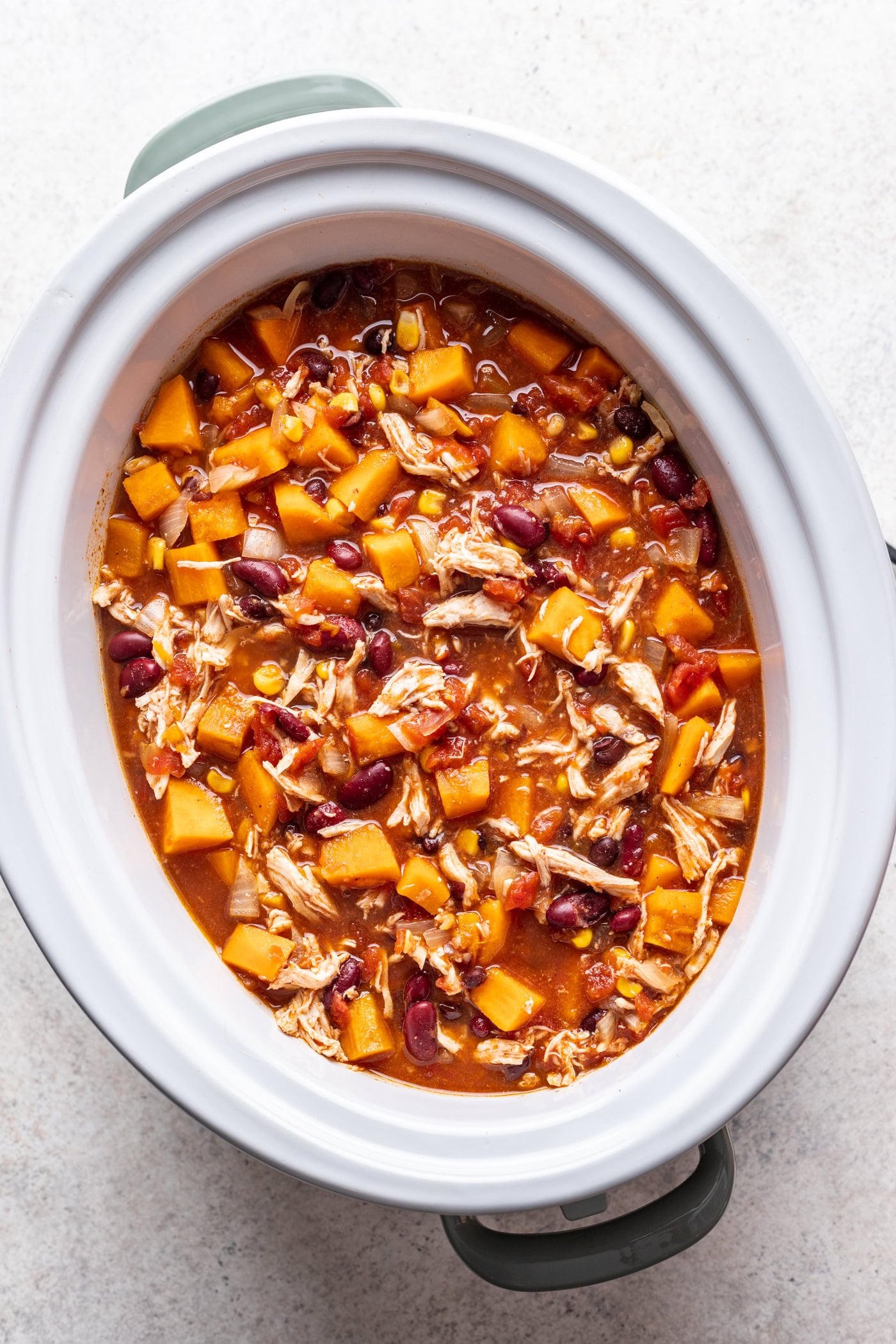 sweet potato chicken chili in a slow cooker