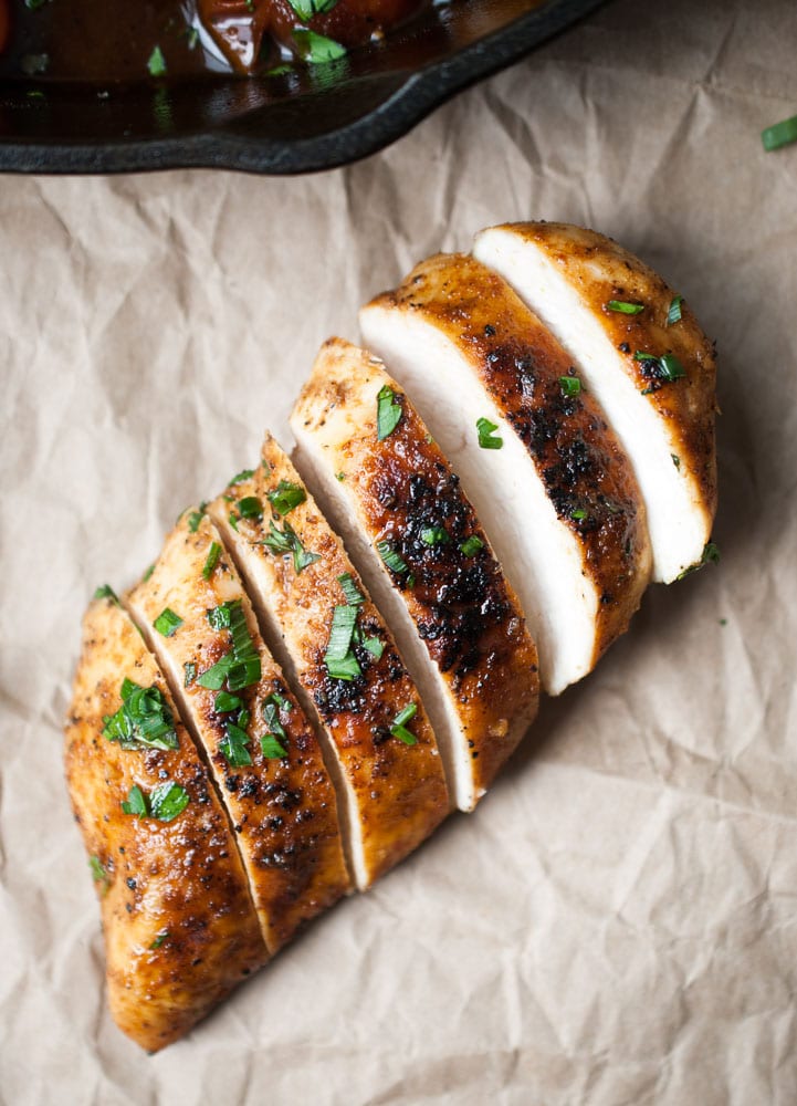 overhead shot of sliced chicken