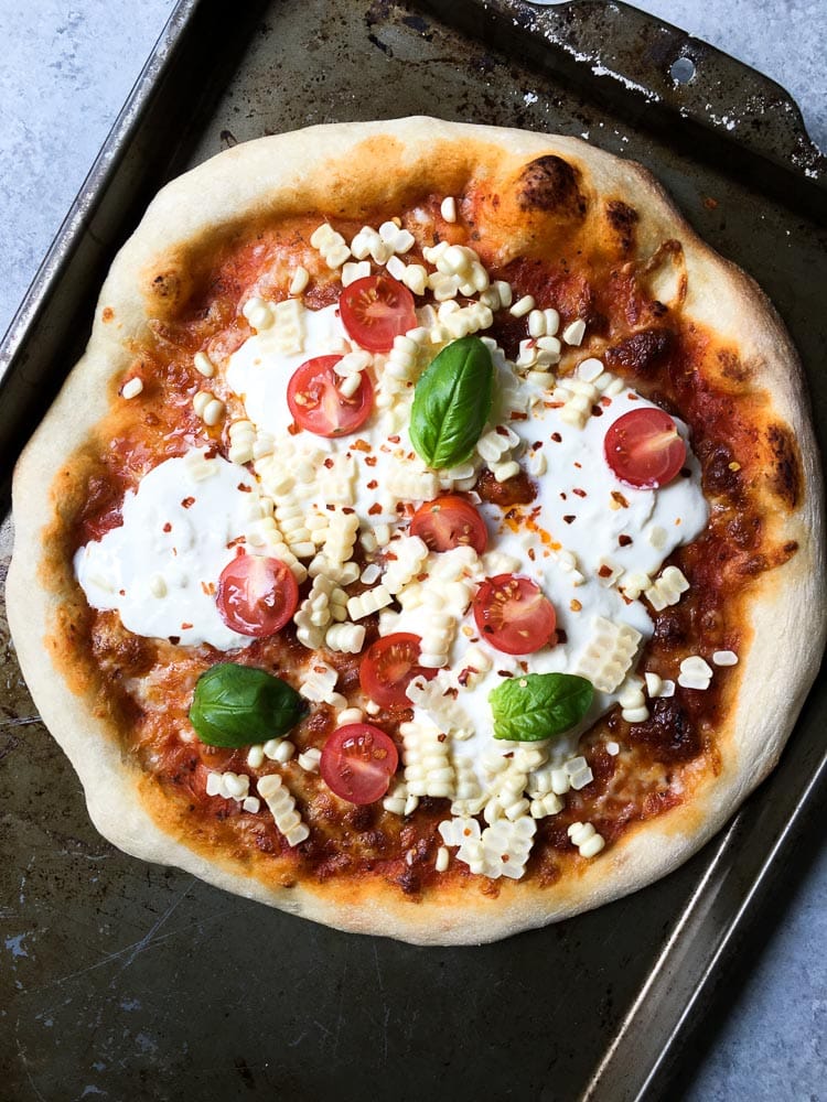 Burrata Pizza w- Fresh Corn & Tomatoes