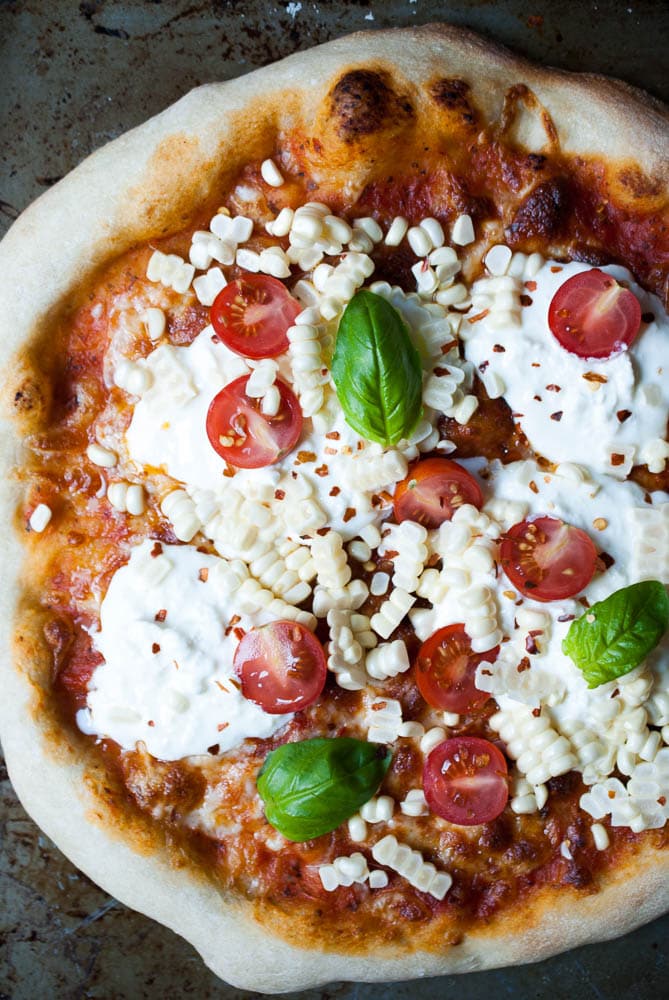 Burrata Pizza w- Fresh Corn & Tomatoes