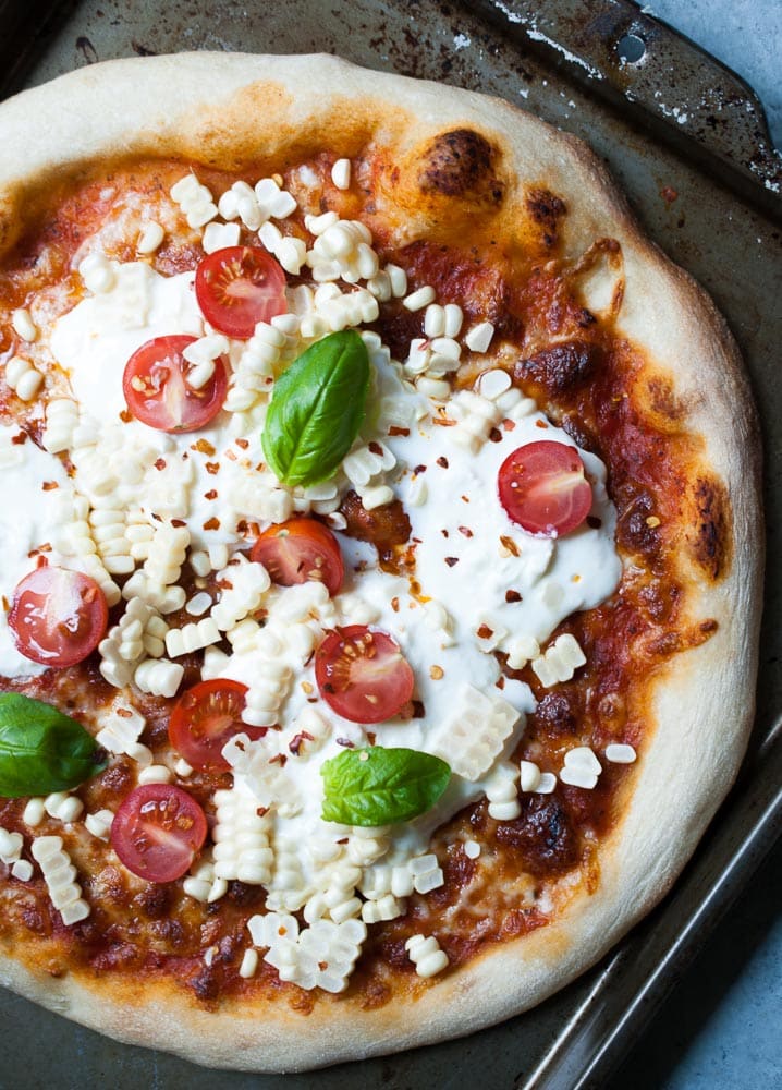Burrata Pizza w- Fresh Corn & Tomatoes