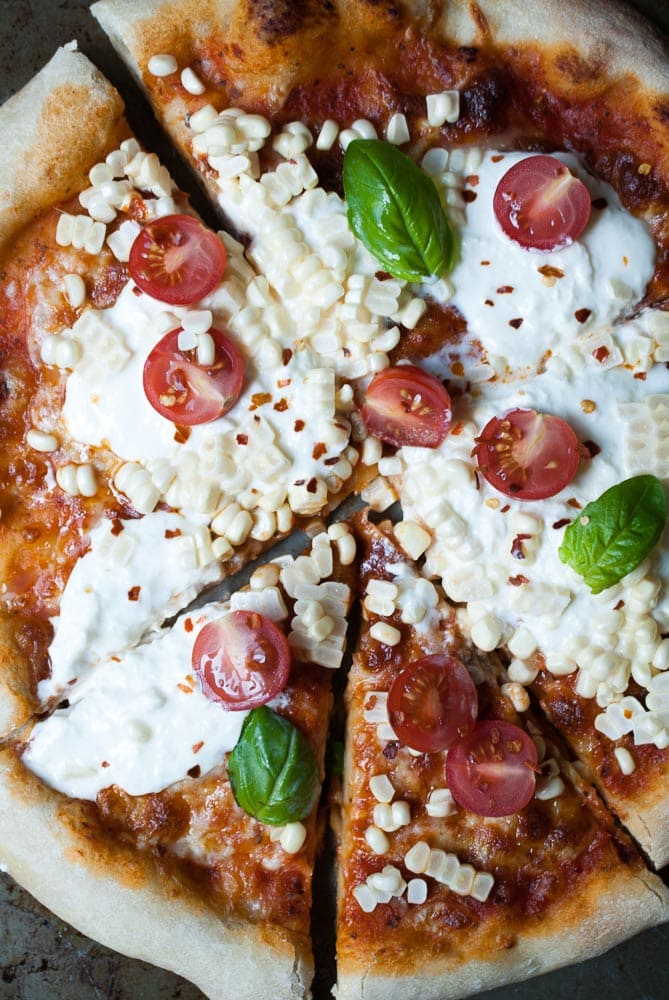 Burrata Pizza w- Fresh Corn & Tomatoes