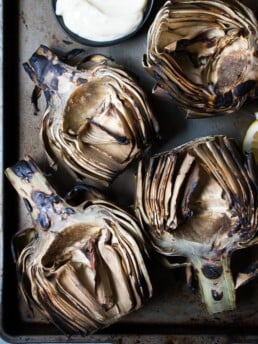 Grilled Artichokes w/ Garlic Lemon Mayo