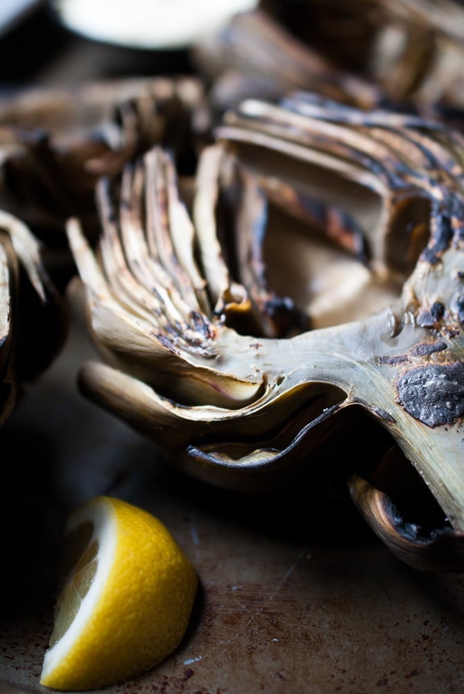 Grilled Artichokes w/ Garlic Lemon Mayo