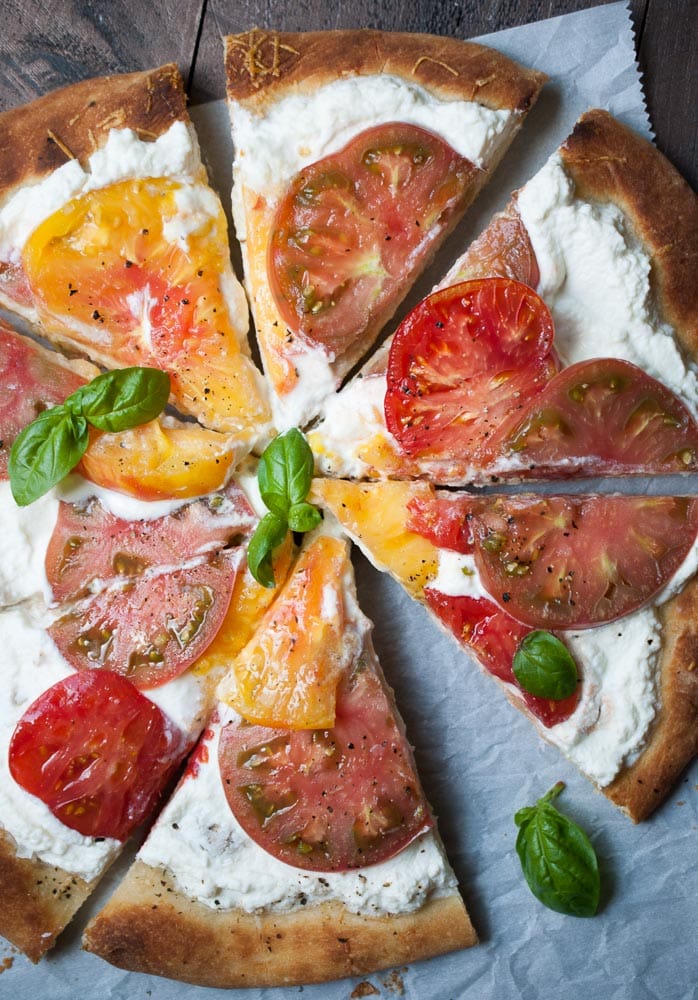 sliced Heirloom Tomato & Ricotta Pizza