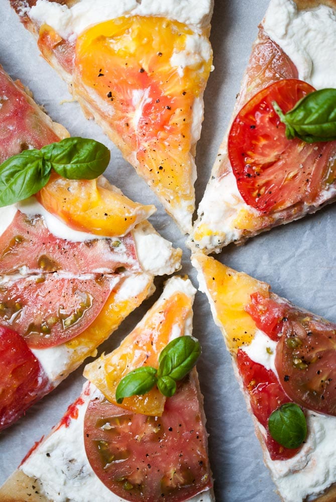 slices of Heirloom Tomato & Ricotta Pizza