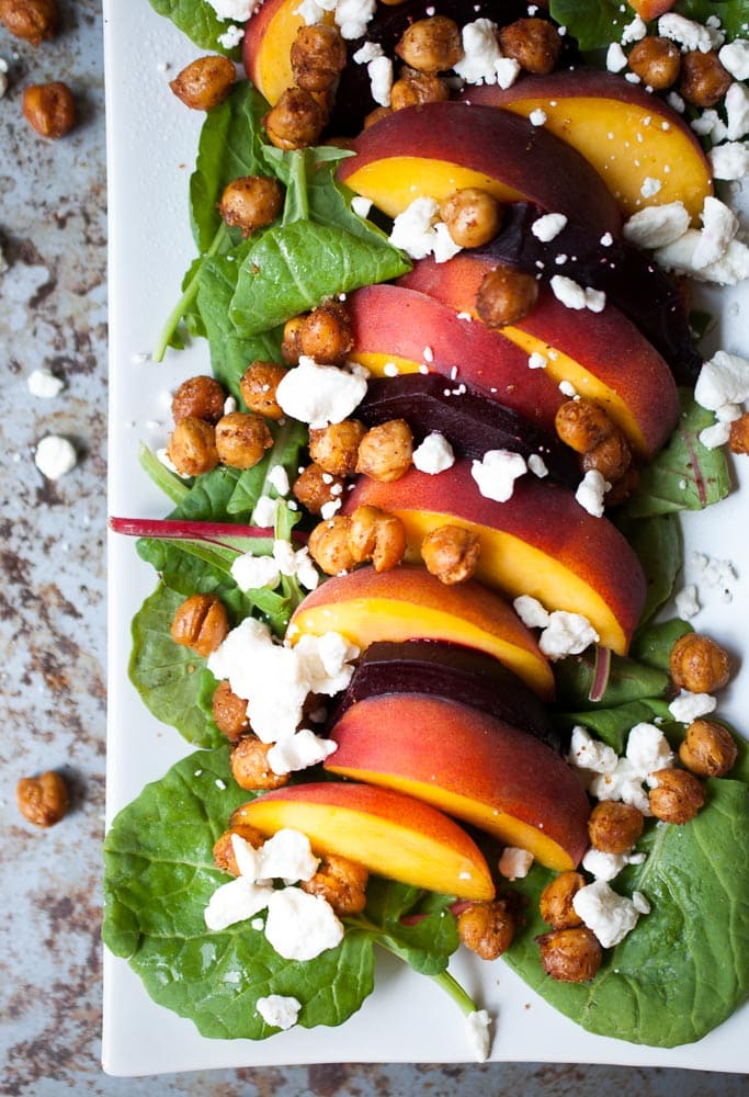 Roasted Beet, Peach, & Crispy Chickpea Salad