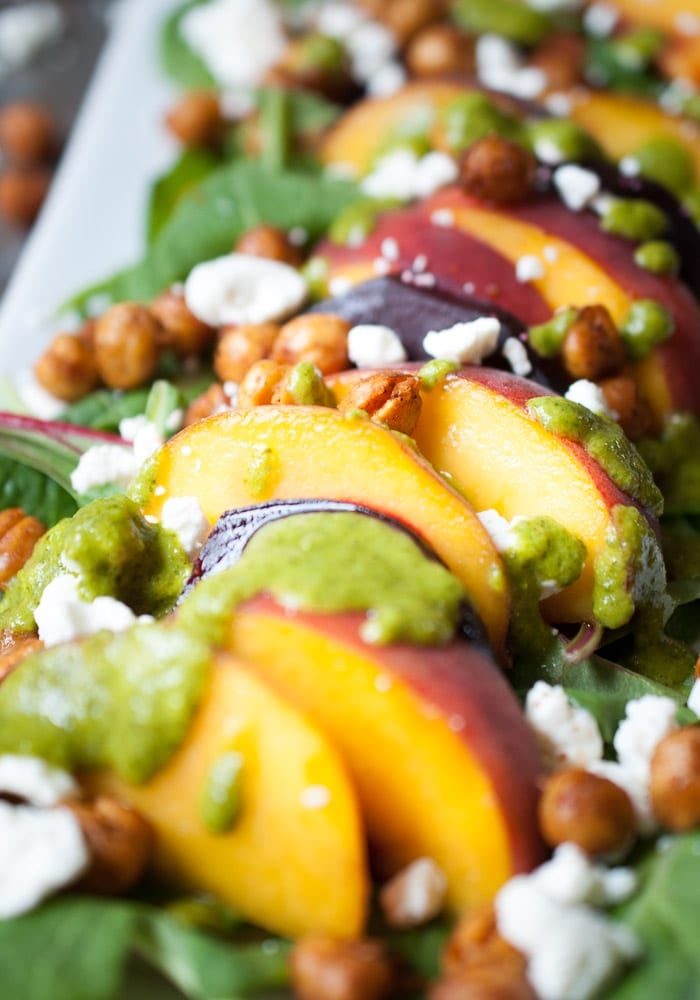 Roasted Beet, Peach, & Crispy Chickpea Salad
