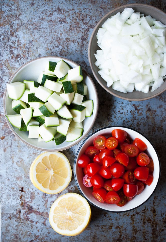 Simple Lemon Fusilli w- Zucchini, Tomatoes, & Spinach