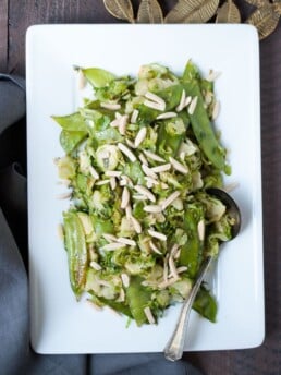 Roasted Snow Peas & Brussels Sprouts w/ Almonds