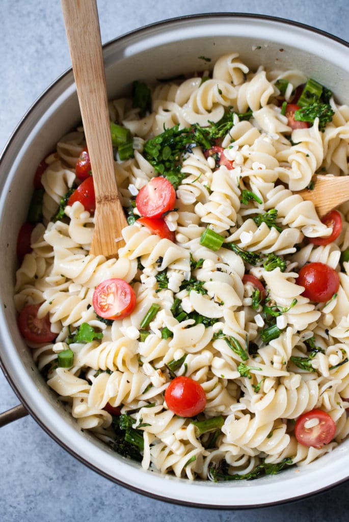 Grilled Broccolini, Corn & Tomato Pasta Salad