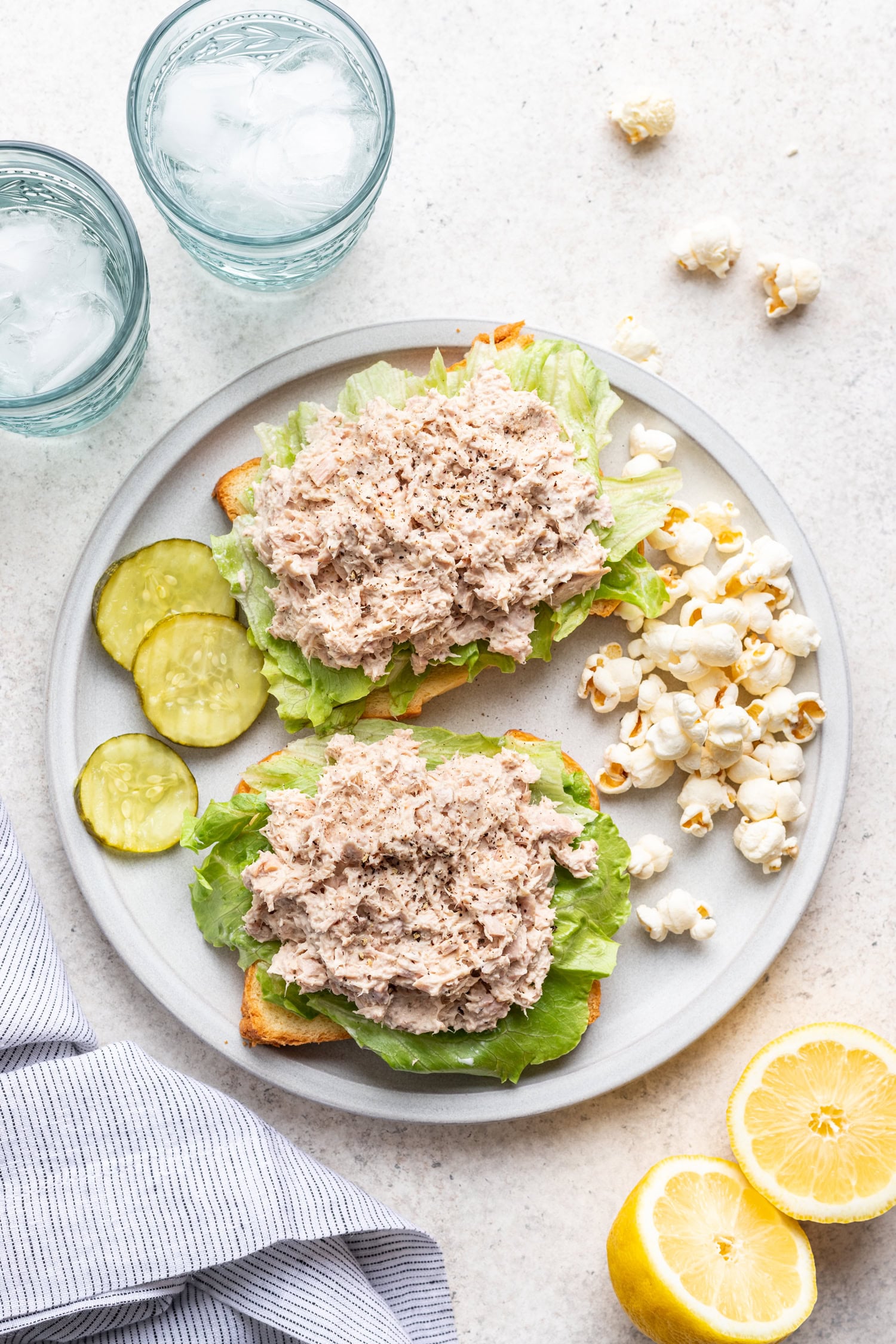 tuna salad on 2 slices of bread open face