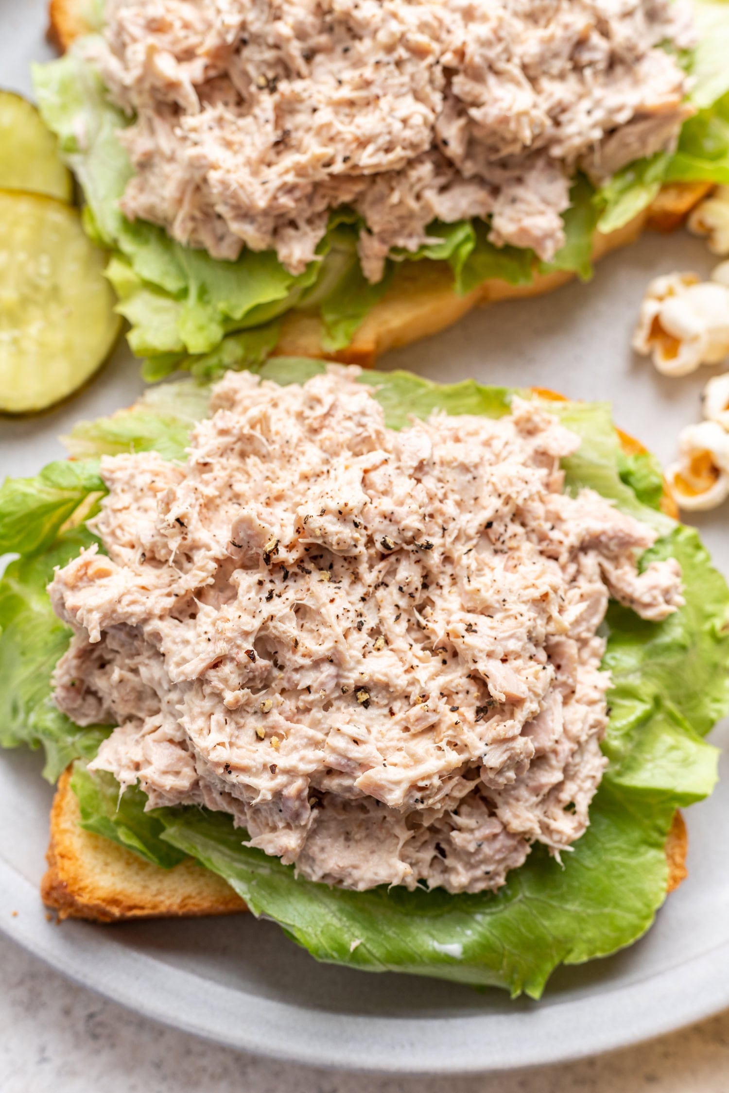 open face tuna with lettuce on bread