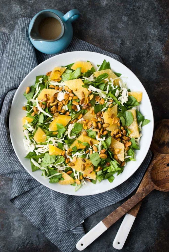 Spinach & Green Cabbage Citrus Salad w- Pistachios