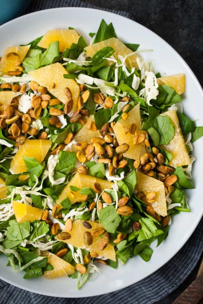 Spinach & Green Cabbage Citrus Salad w- Pistachios