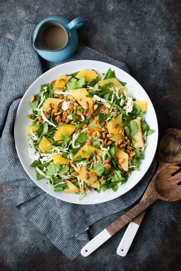 Spinach & Green Cabbage Citrus Salad w- Pistachios