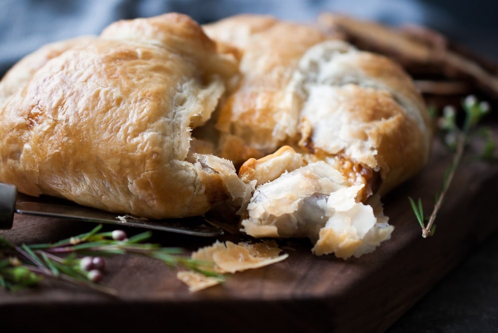 Baked Puff Pastry Wrapped Brie w- Fig Jam