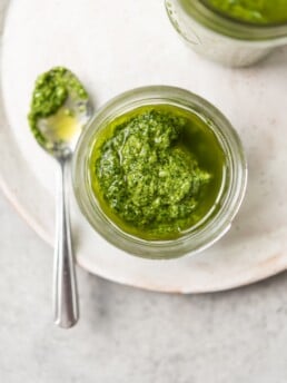 Grilled Flank Steak w/ Spinach Pesto