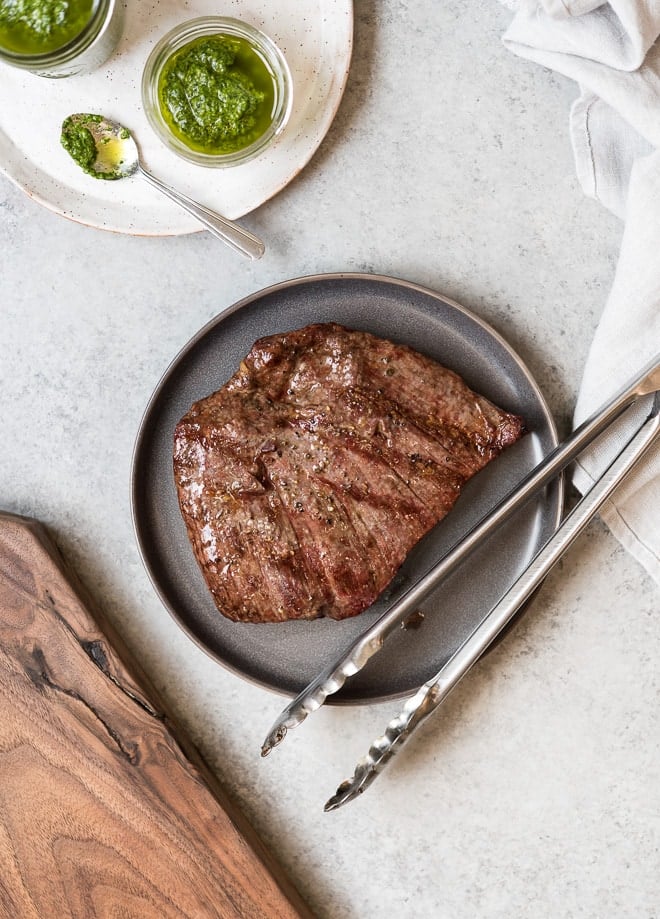 Grilled Flank Steak w/ Spinach Pesto