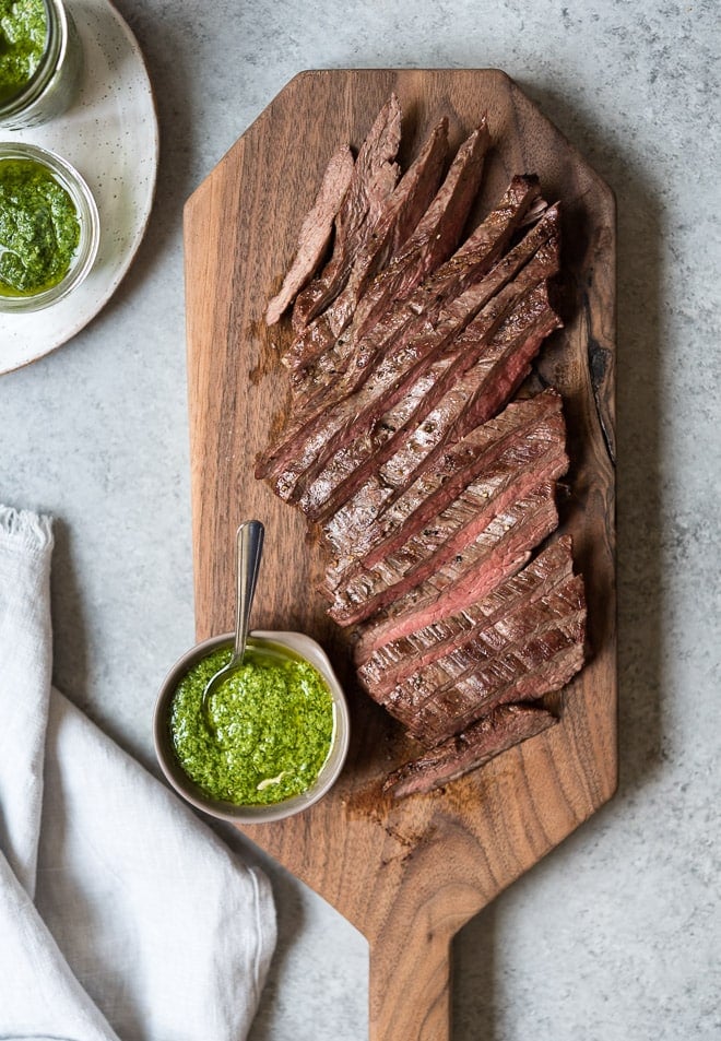 Grilled Flank Steak w/ Spinach Pesto