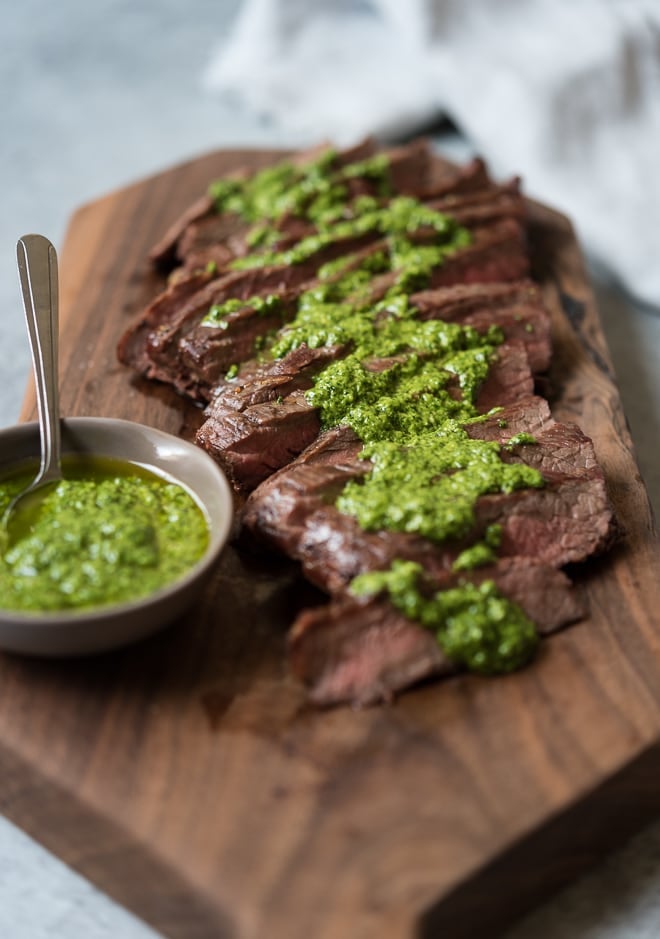 Grilled Flank Steak w/ Spinach Pesto