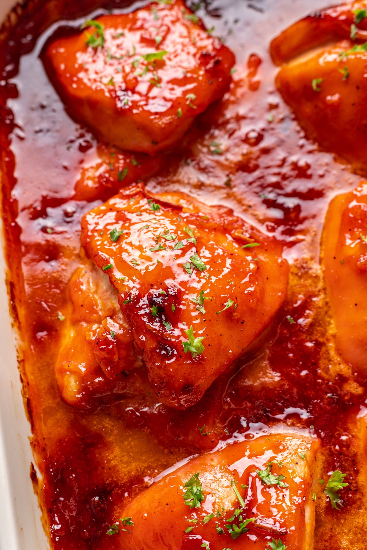 baked sticky chicken in a dish