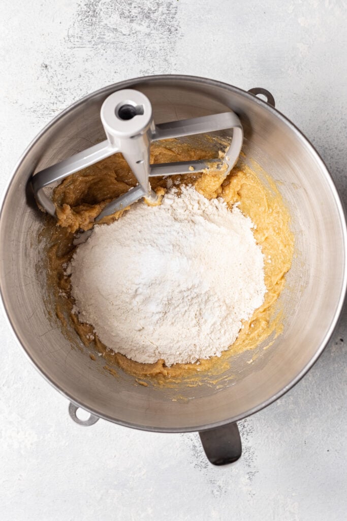 cookie dough ingredients in a mixing bowl