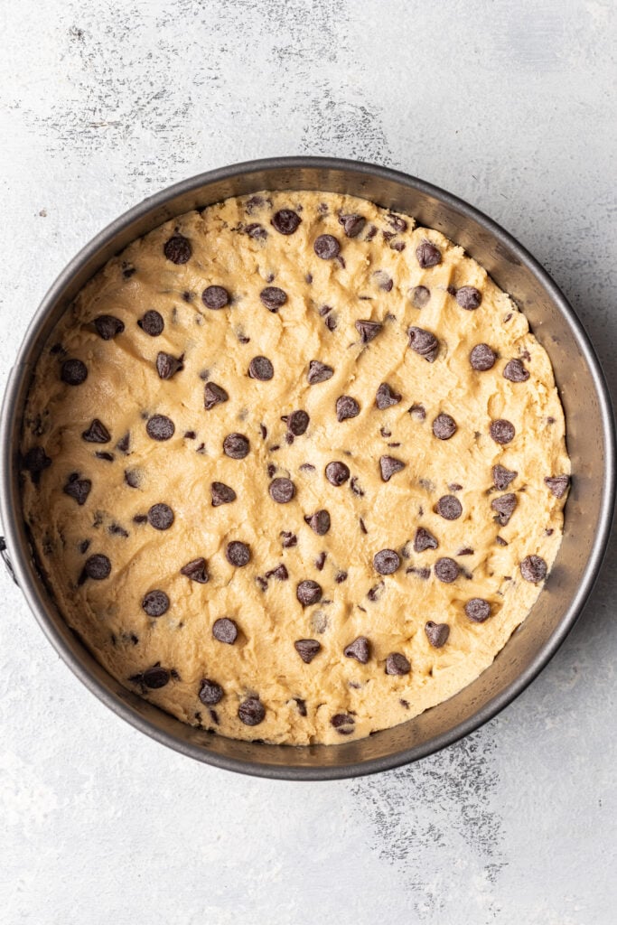 cookie dough pressed into a pan