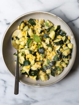 Sauteed Zucchini, Corn & Mint Salad w- Lemon & Parmesan