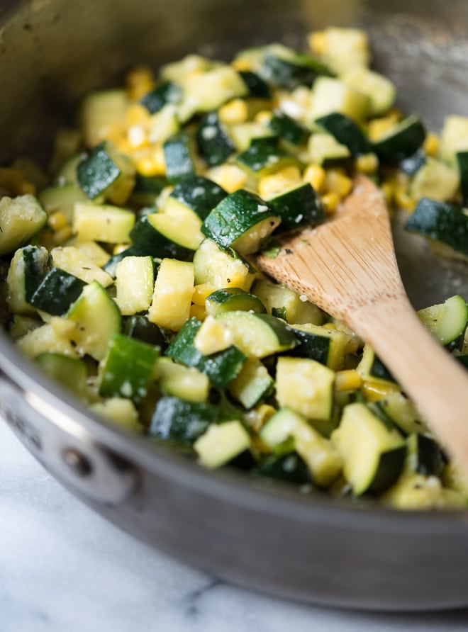 Sauteed Zucchini, Corn & Mint Salad w- Lemon & Parmesan