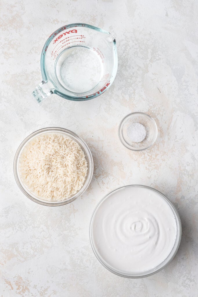 ingredients in small bowls for coconut rice