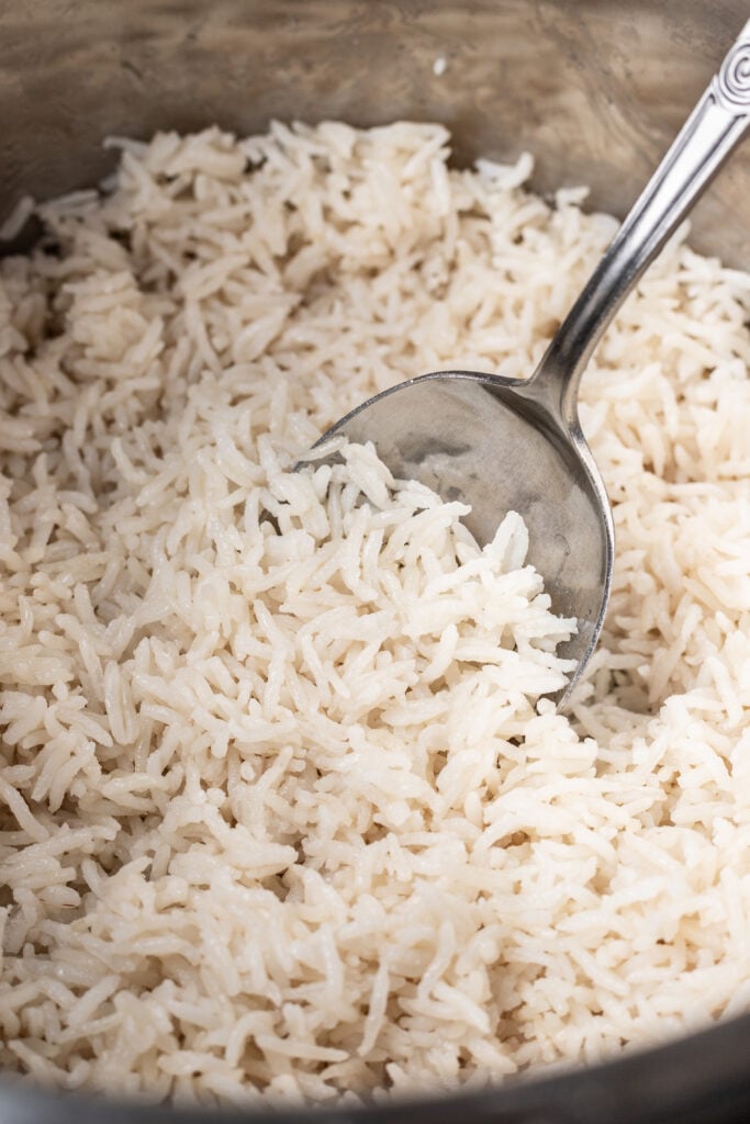 coconut rice with a spoon