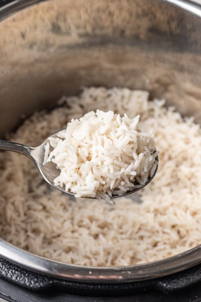 coconut rice with a spoon
