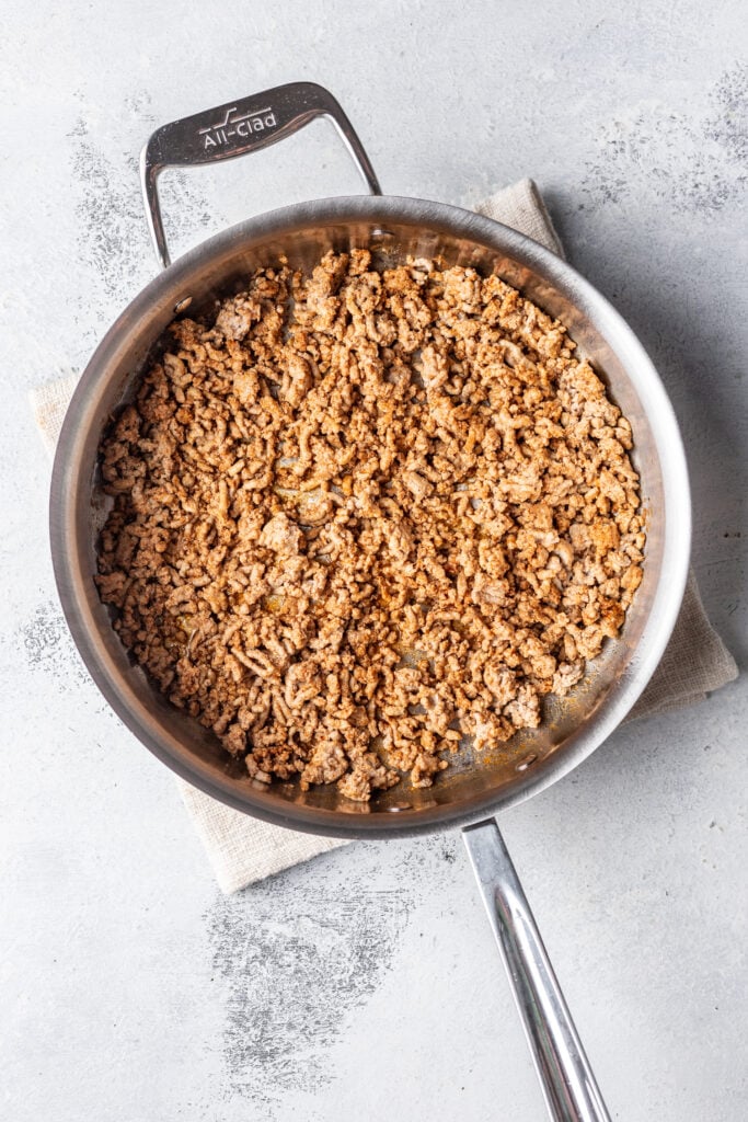 ground meat in a pan