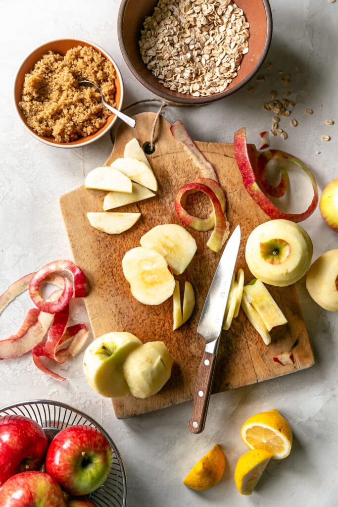 Apples Sliced and Peeled on a Cutting Board