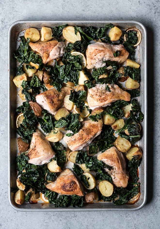 Tuscan Sheet Pan Chicken with Potatoes and Kale