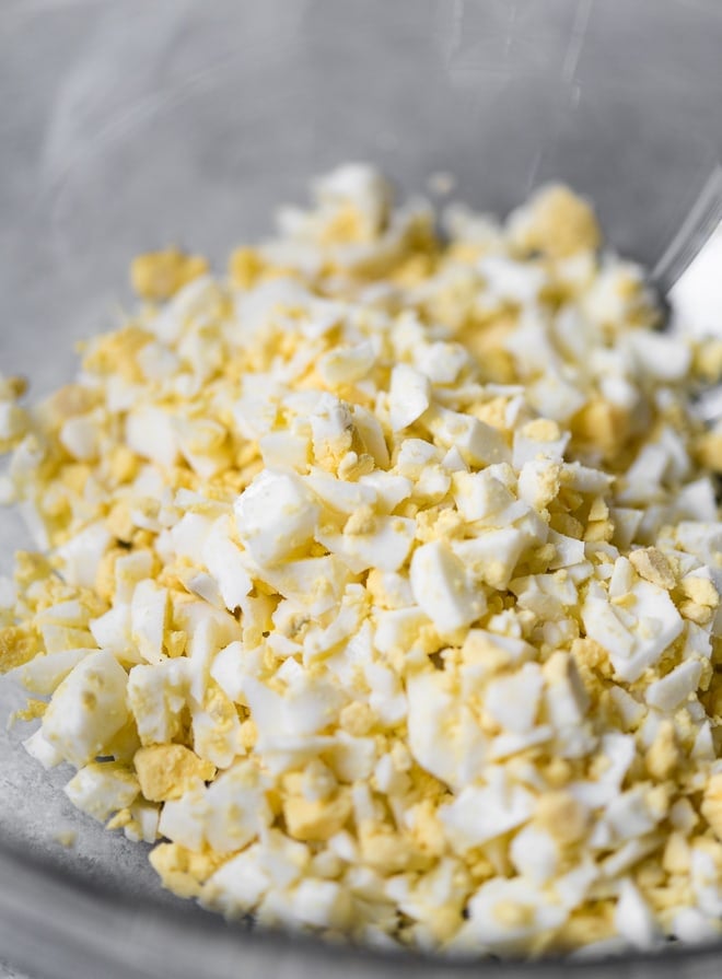 chopped hard boiled eggs in a bowl