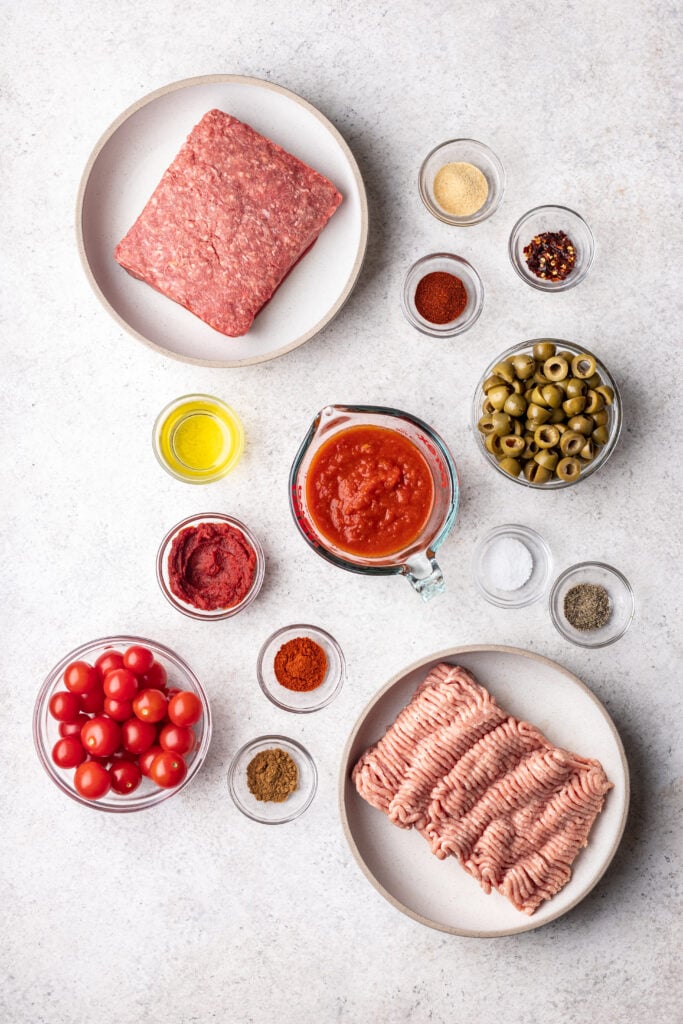 ingredients in bowls on a grey background