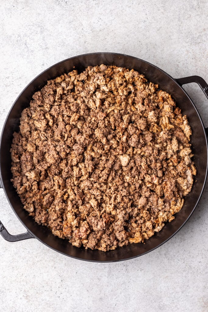 ground meat in a pan