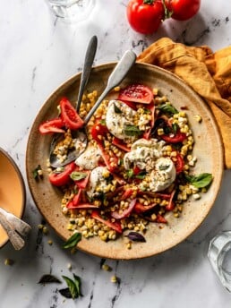 tomato, fresh corn, burrata salad