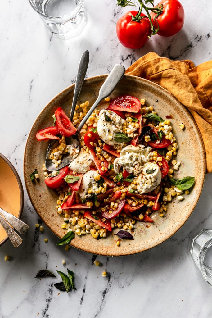 tomato, fresh corn, burrata salad