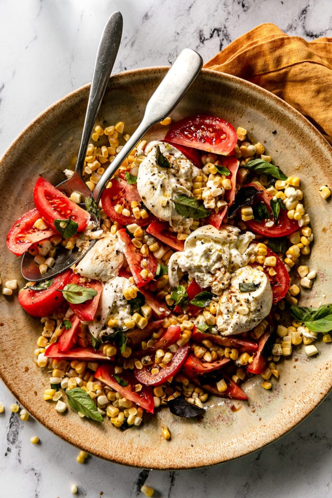 tomato, fresh corn, burrata salad