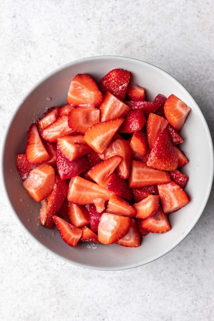 bowl of cut up strawberries