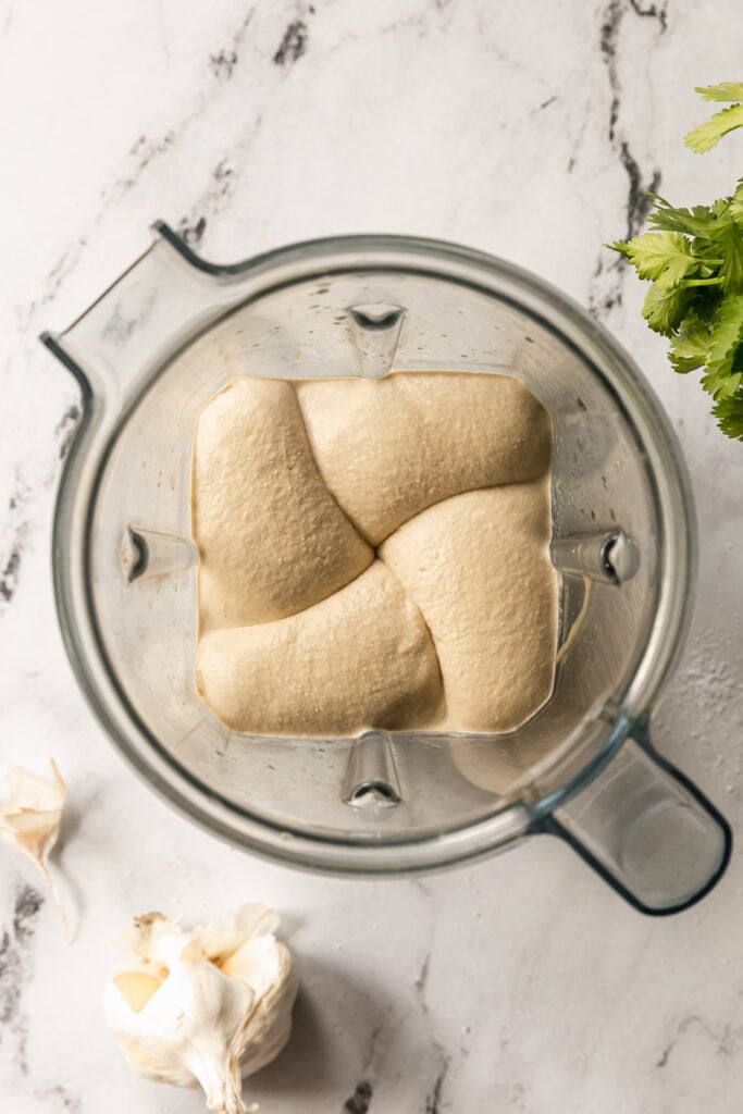 Best 5-Minute Blender Hummus - blended hummus in vitamix blender bowl