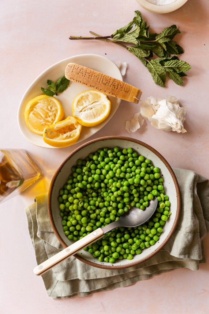 Pea Pesto - Peas, lemons, mint, garlic, parmesan and olive oil