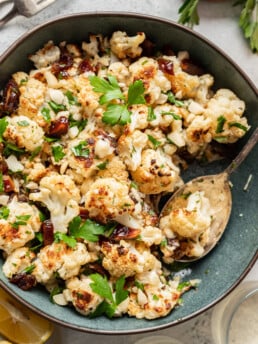 roasted cauliflower with dates and parsley