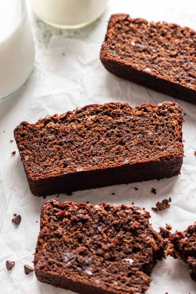 slice of double chocolate banana bread