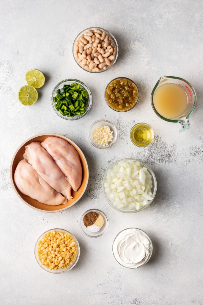 ingredients in bowls on a light grey board